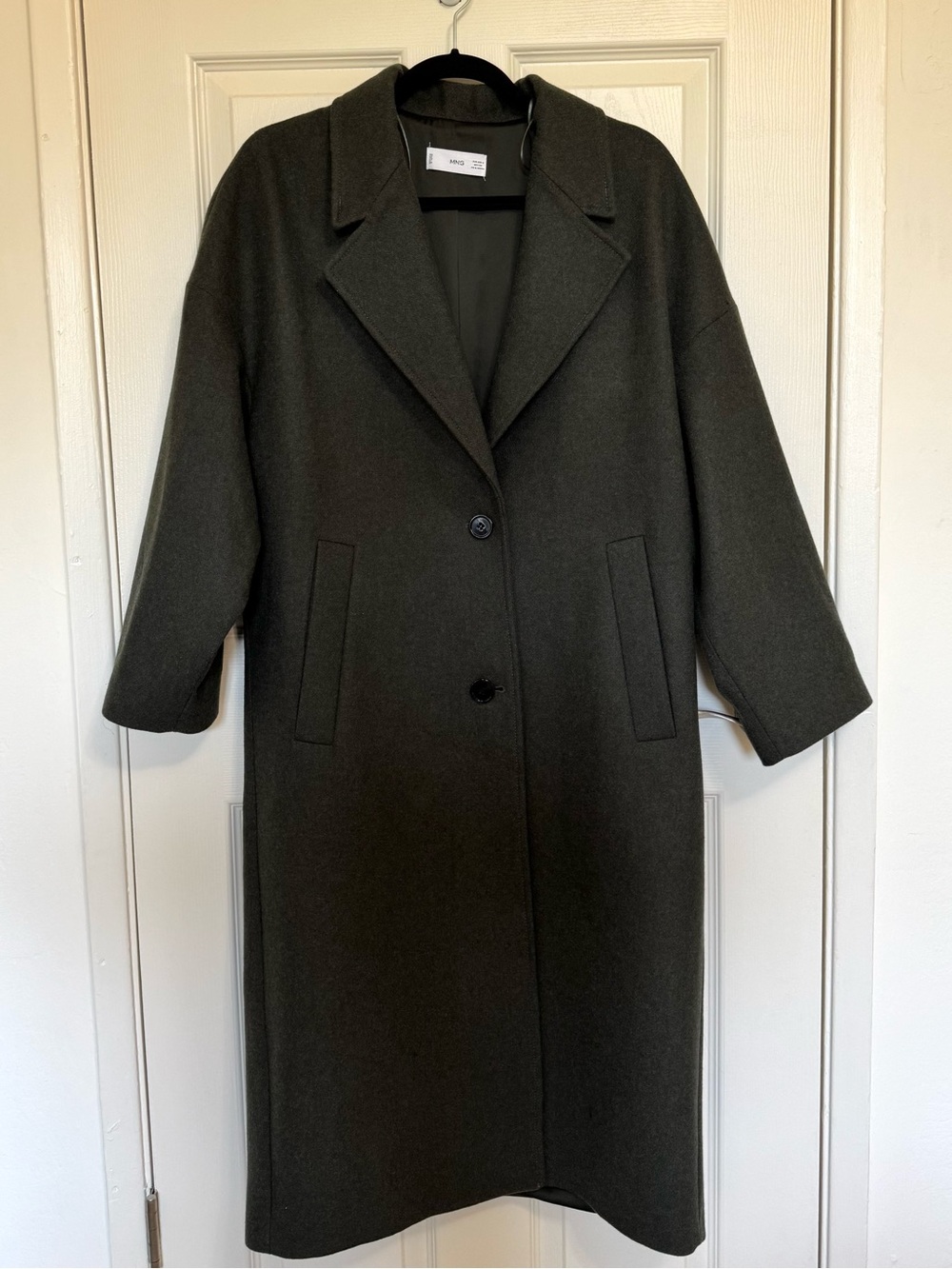 MANGO Women's Long Wool Blend Pea Coat in Dark Olive